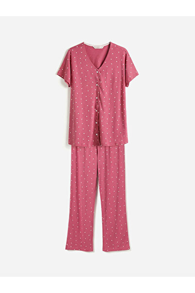 LC Waikiki Lcw Dream Pink V-Neck Patterned Maternity Pajama Set