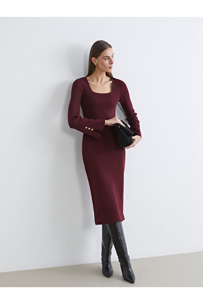 LC Waikiki Özmarka Yeni Sezon Kare Yaka Bodycon Triko Elbise