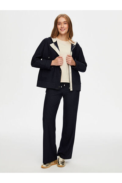 Faik Sönmez Relax Kontrast Astar Detaylı Çizgili Örme Track Ceket W26CKT032