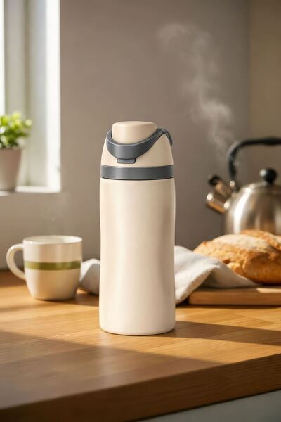 Weather Forecast 304 L Steel Cream Handle Thermos with Straw 700 ml for Warm ...