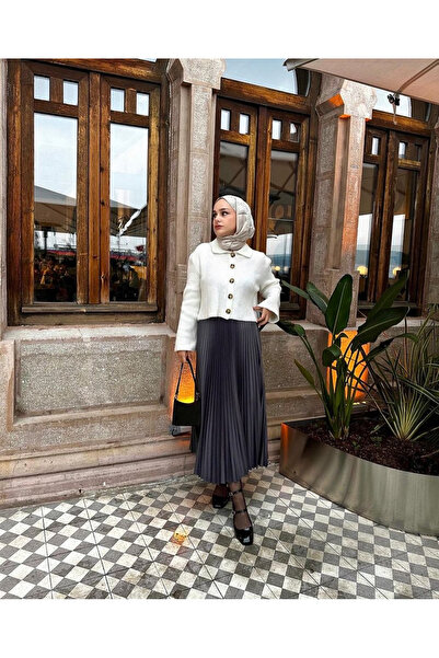 modayaselam Pleated Leather Look Hijab Skirt