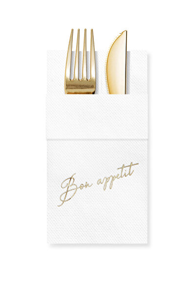 Story مناديل ورقية بيضاء اللون مقاس 40×40 سم مع نقش 'بون أباتيت' و16 جيبًا مط...