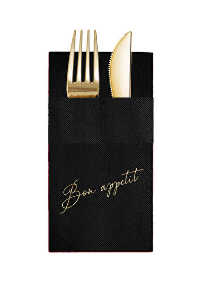 Story مناديل ورقية سوداء اللون مقاس 40×40 سم مع نقش 'بون أباتيت' و16 جيبًا مط...