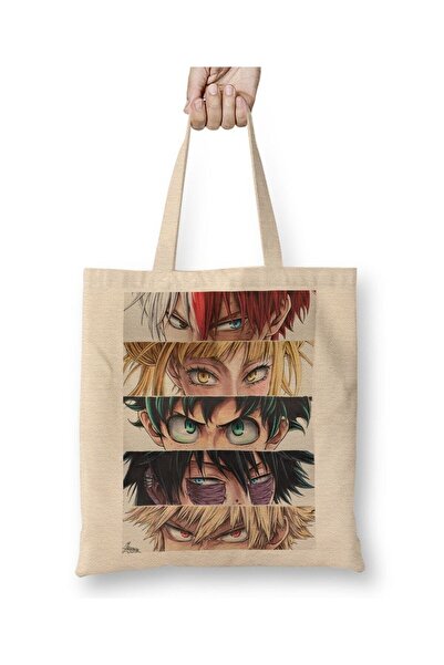 Toyaso Bakugo Izuku Hero Academia White Cloth Bag Long Handle Shopping Bag Be...