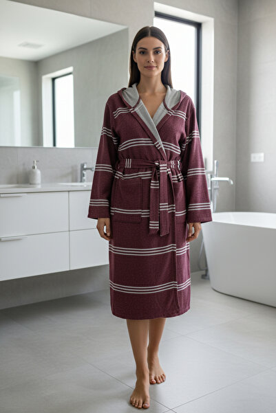 DNRYSL Unisex Hooded Peshtemal Bathrobe, 100% Natural Cotton Soft Textured Ba...