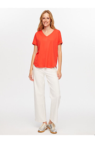 Faik Sönmez Relax Toka Detaylı Modallı V Yaka Örme Bluz W26BLZ031