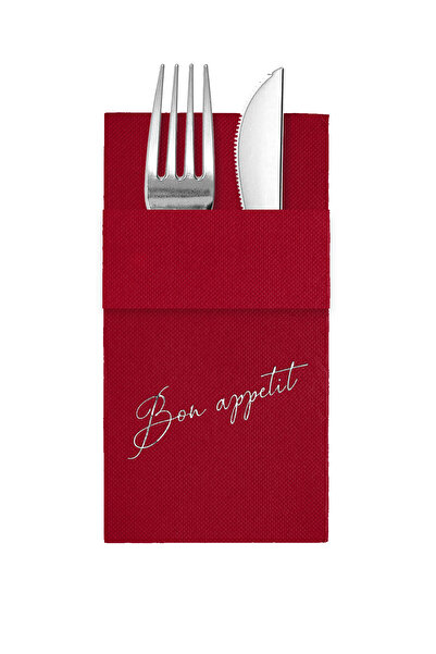 Story مناديل ورقية فضية مقاس 40×40 سم بنقشة 'بون أباتيت' مع 16 جيبًا بلون أحم...