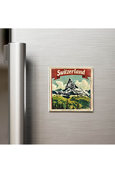 iBerk İsviçre Switzerland - Posta Pulu Temalı Ülke - Baskılı Buzdolap Magneti...