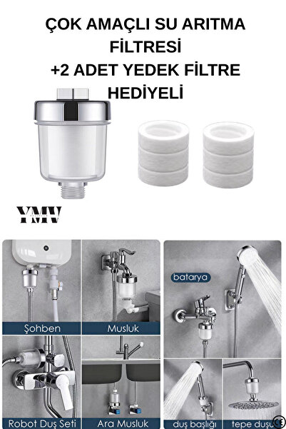YMV Filtreli Duş Musluk Başlığı + 2 Adet Yedek Filtre – Klor & Kireç Ön Su Ar...