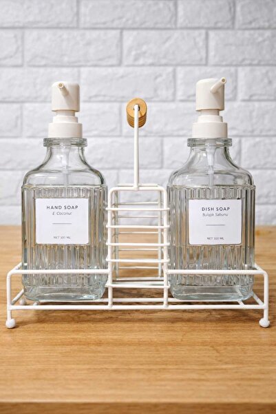 Durina Living 2’li Standlı Cam Bulaşık Deterjanı ve El Sabunluğu Seti Tezgah ...