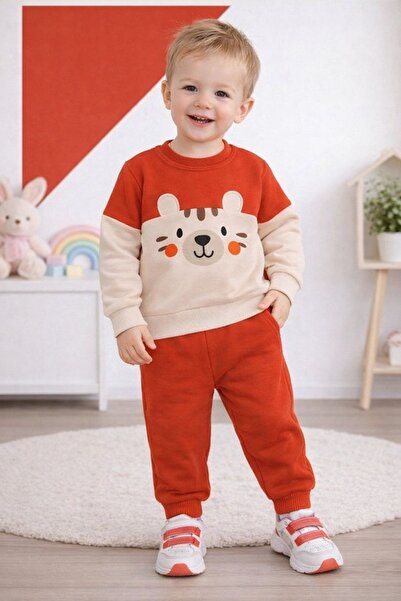 nazarbebe 1-4 Year Old Boy's Tracksuit Set – Cute Teddy Bear Pattern, Soft Te...