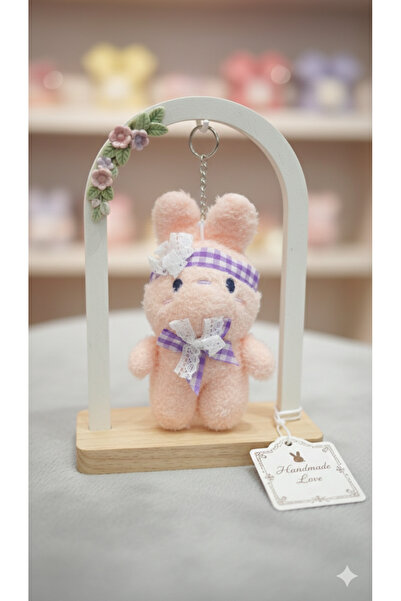 Şirin Bandanalı ve Dantel Fiyonklu Peluş Tavşan Anahtarlık - Farklı Renk Seçe...