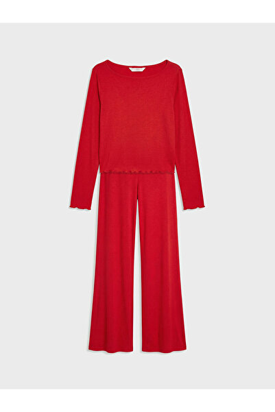 LC Waikiki Lcw Dream Red Boat Neck Women's Pajama Set