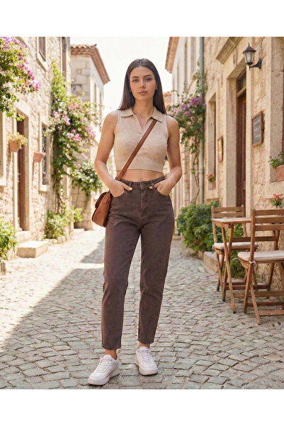 Vovikon Brown Stonewashed Denim Mom Jean