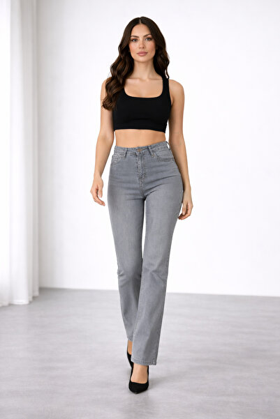 Lighter Jeans Γυναικείο ψηλόμεσο γκρι ίσιο τζιν παντελόνι