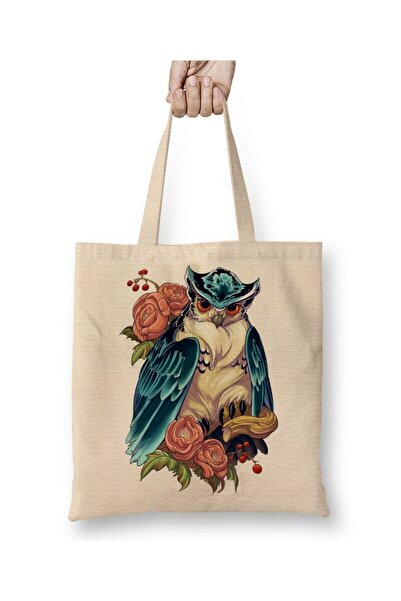 Toyaso Owl Animal Owl Color Desen Desenat Geantă de pânză albă Geantă de cump...