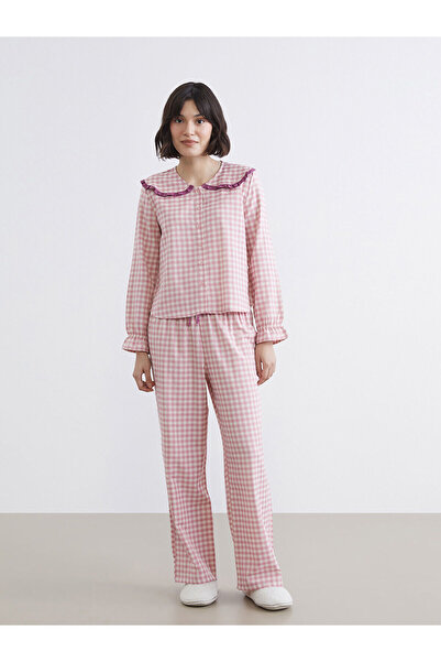 LC Waikiki Peak Yeni Sezon Bebe Yaka Ekose Kadın Pijama Takım