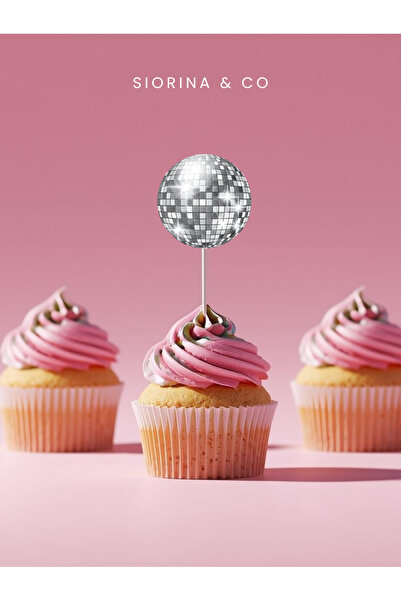 Siorina Co & Event Gümüş Disco Topu Temalı Pasta Kürdanı Cupcake Kürdanı 10'l...