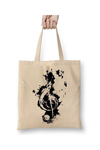 Toyaso Требъл ключ музикална нота 02 бяла платна чанта с дълги дръжки чанта з...