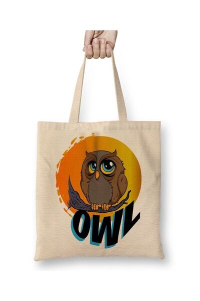 Toyaso Owl White Tote Bag Long Handle Shopping Bag Beach Bag