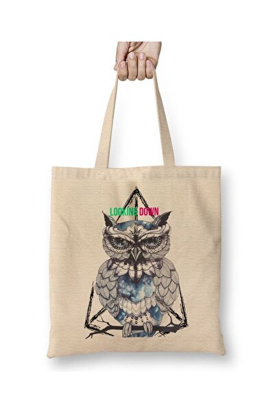 Toyaso Τσάντα αγορών Looking Down Band Owl White Tote Bag με μακρύ χερούλι Τσ...