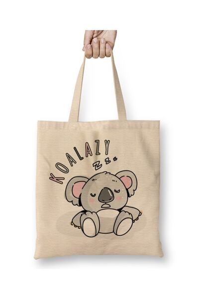 Toyaso Lazy Koala White Tote Bag Long Handle Shopping Bag Beach Bag