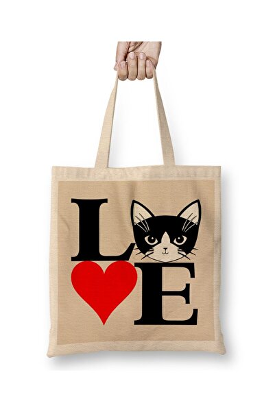 Toyaso I Love Cat I Love You Cat Cats Λευκή υφασμάτινη τσάντα με μακρύ χερούλ...