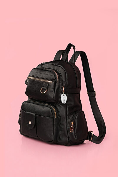 westbag Women's Faux Leather Black Multi-Pocket Backpack