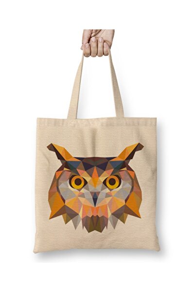 Toyaso Geantă de pânză albă cu bufniță geometrică, cu mâner lung, geantă de c...