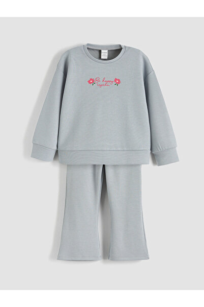 LC Waikiki Gray Crew Neck Girls' Sweatshirt and Pants