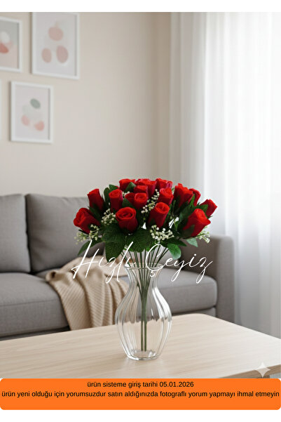 Hızlı Çeyiz Yapay Lüx Gelin Kız İsteme Kırmızı 18 Kafa Gonca Gül Demeti Sevgi...