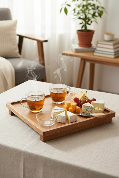 zezedesing Acacia Natural Wood Square Cheese Plate and Presentation Stand - (...