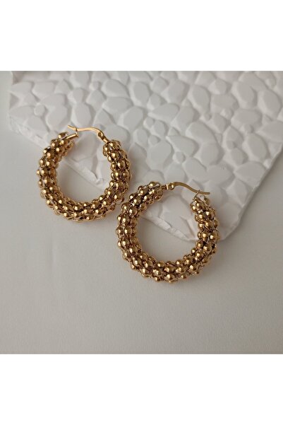 LENTE AKSESUAR Gold Çelik Dorika Halka Küpe - Kararmaz Suya Dayanıklı