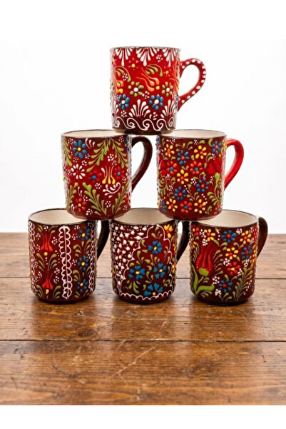 Home 6'lı El Yapımı Kabartma Motifli Seramik Kupa Seti