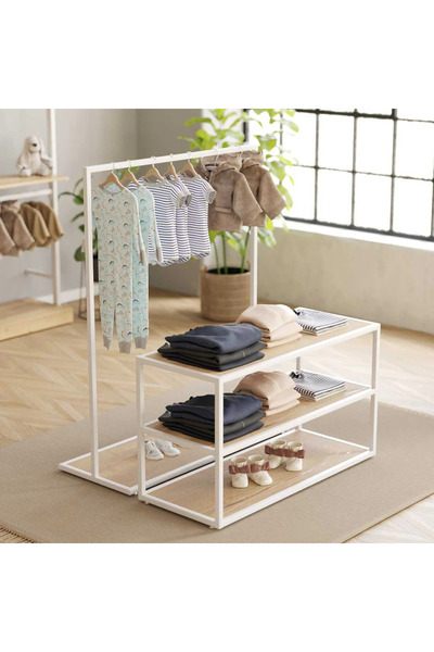 MD Vİtrin Dekorasyon Butik İkili Askılık Mağaza Ayaklı Standı MDF Bazalı Askı...