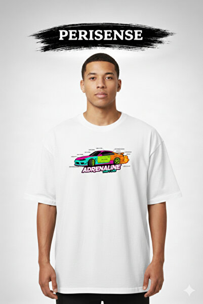 PERISENSE Unisex Drift Car Blueprint Schematic Printed Premium Combed Oversiz...