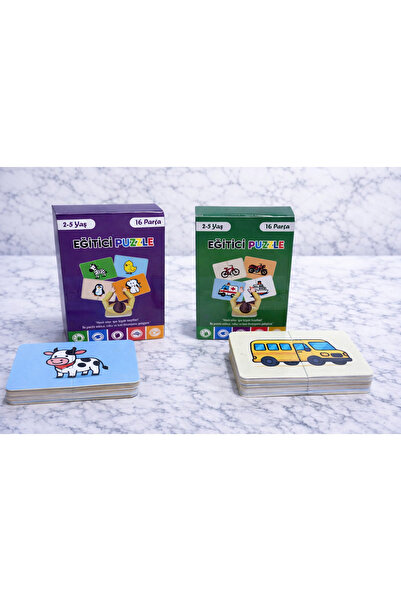 Meröka Eğitici Puzzle İkili Keşif Seti (Hayvanlar & Taşıtlar) Zeka Geliştirci...