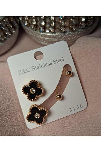 TwinRoots Steel clover black earrings