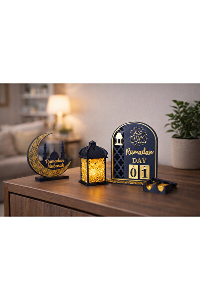 Zeugmart Ramazan Dekoratif 3’lü Set | Işıklı Fener + Ramazan Day Takvimi + Ay...