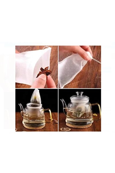 OEM Set of 100 Tea Filter Bags, with String, 6x8 cm