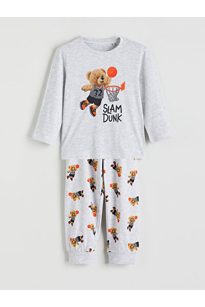 LC Waikiki Set de pijamale Gri cu imprimeu pentru băiat bumbac moale de la bo...