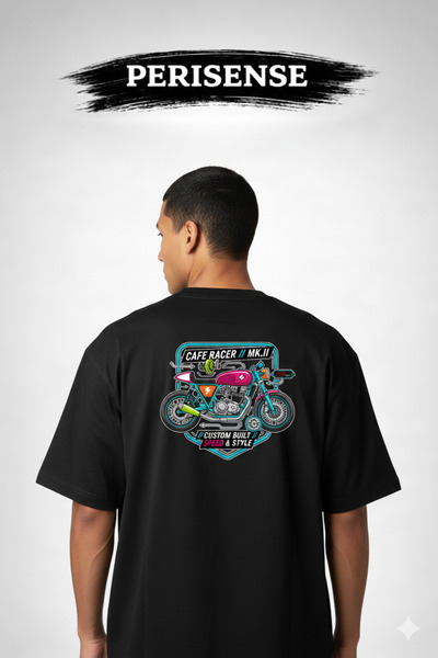 YRN COLLECTION Tricou oversize unisex Cafe Racer cu imprimeu BLUEPRINT, din b...