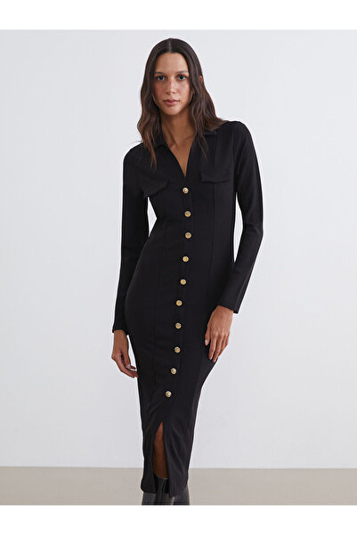 LC Waikiki Peak Yeni Sezon Gömlek Yaka Yırtmaçlı Elbise