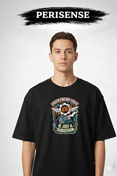 PERISENSE Tricou oversize unisex din bumbac pieptănat premium, imprimat cu me...