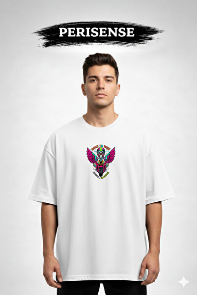 PERISENSE Tricou oversize unisex din bumbac pieptănat premium, cu imprimeu „B...