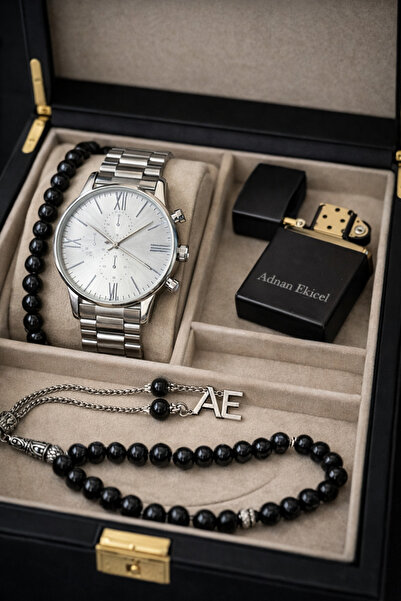 pierrose Gümüş Çelik Beyaz Kadran Su Geçirmez Metal Erkek Kol Saati Çakmak Te...