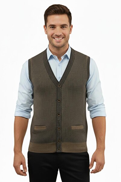 Çizgi Triko Ανδρικό γιλέκο με κουμπιά με τσέπες από ατσάλι πλεκτό κλασικό καλ...