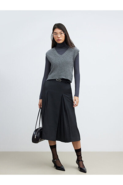 LC Waikiki Özmarka Νέα Σεζόν Πλισέ Φούστα με Ζώνη στη Μέση