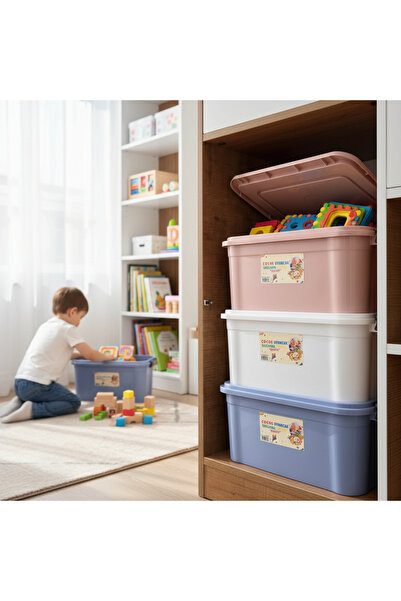 biedda 3 adet Oyuncak Saklama Kutusu, 30 litre Kilitli Plastik Saklama Kutusu...