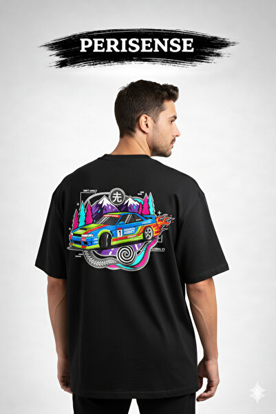 PERISENSE Tricou unisex oversize din bumbac pieptănat premium, cu imprimeu Ad...